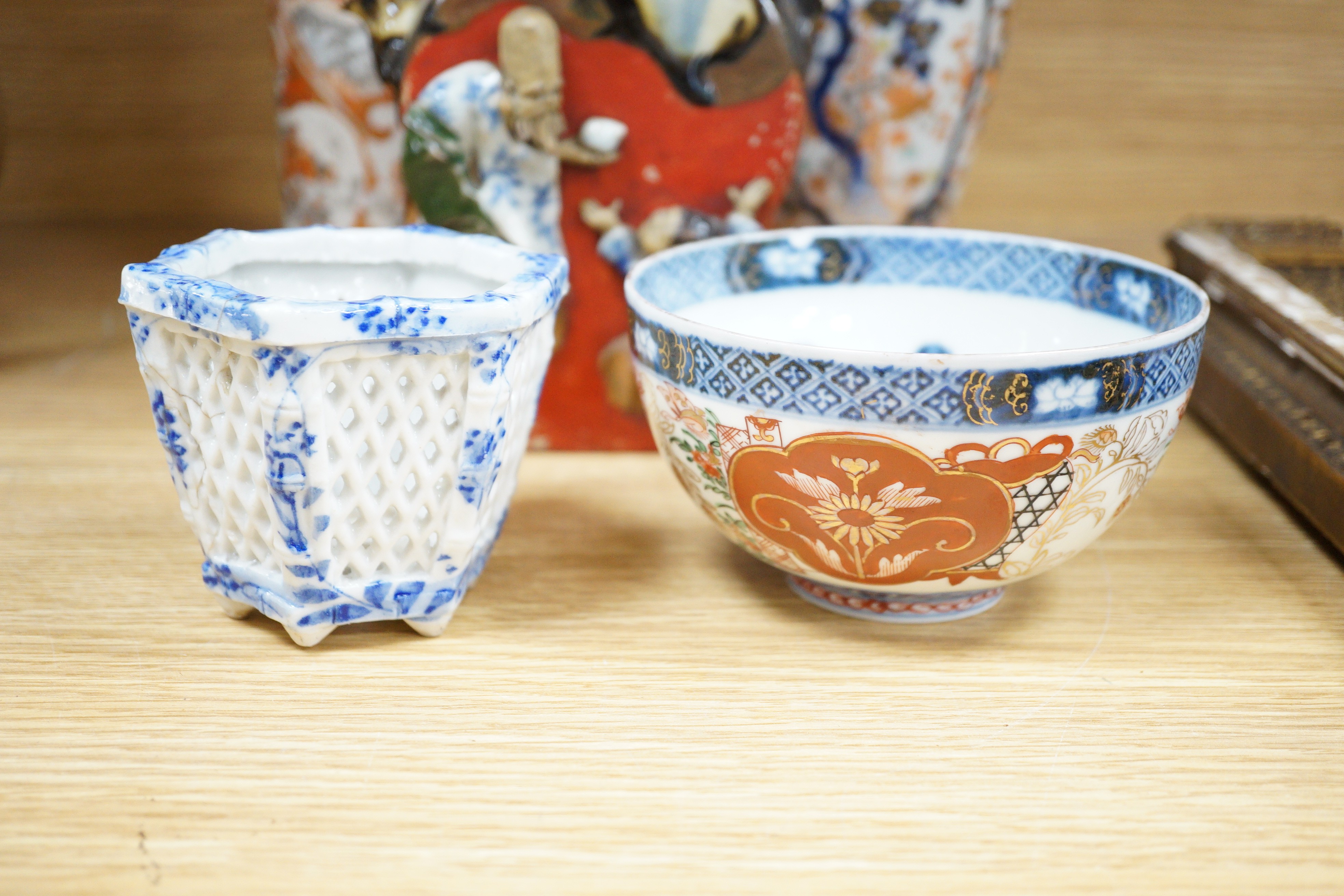An 18th century Japanese Imari vase, and other Japanese ceramics including Kutani, Satsuma etc.